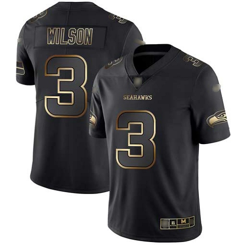 Seattle Seahawks Limited Black Gold Men Russell Wilson Jersey NFL Football #3 Vapor Untouchable